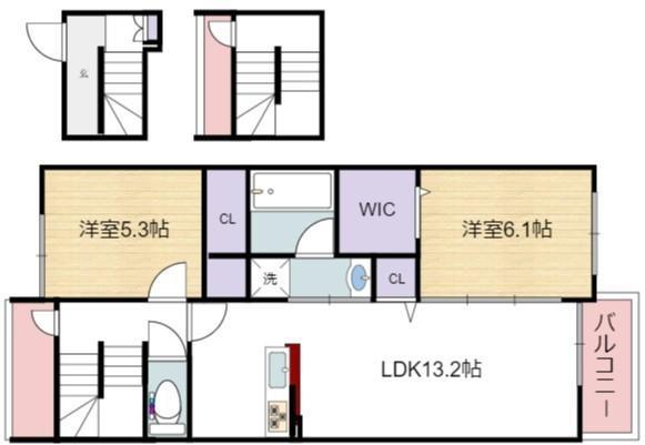 アーサー住之江(2LDK/3階)の間取り写真