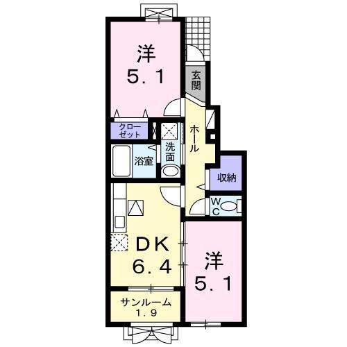 アイケーパープルA(2DK/1階)の間取り写真