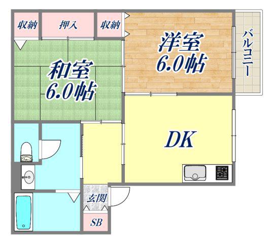 メゾンベール千歳(2DK/2階)の間取り写真