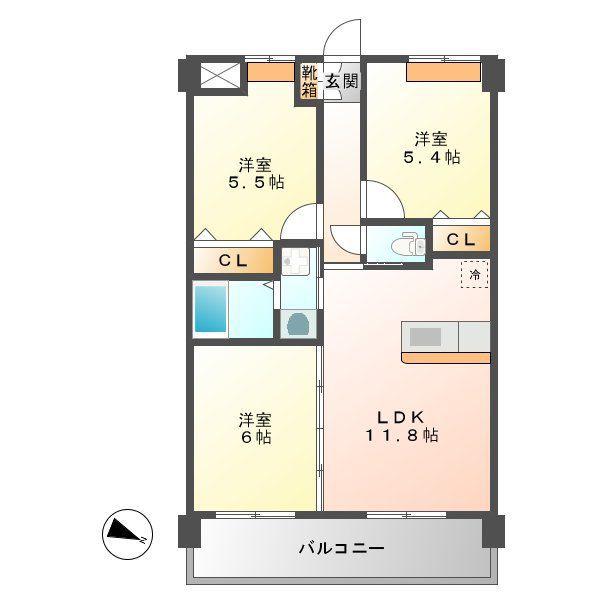 カサ・デル・レストI(3LDK/2階)の間取り写真