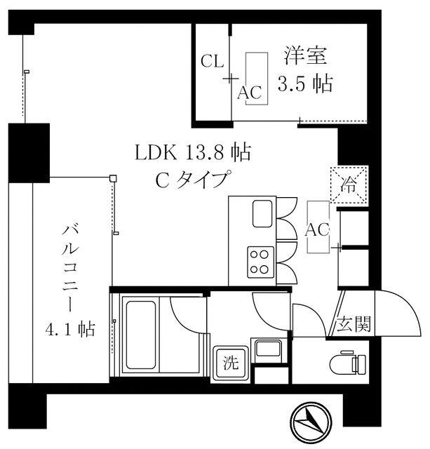 オレア日本橋浜町(1LDK/4階)の間取り写真
