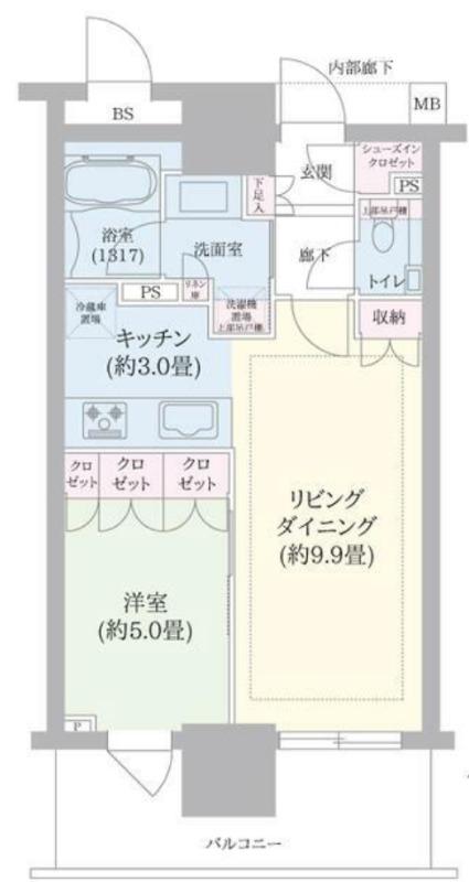 ブランズタワー豊洲(1LDK/24階)の間取り写真