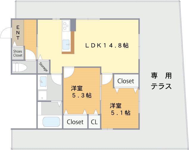ハニーメゾン(2LDK/1階)の間取り写真