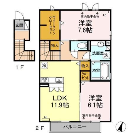 カーサ ソレアード(2LDK/2階)の間取り写真