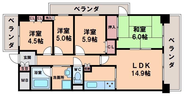 プレスタ杭全(4LDK/8階)の間取り写真