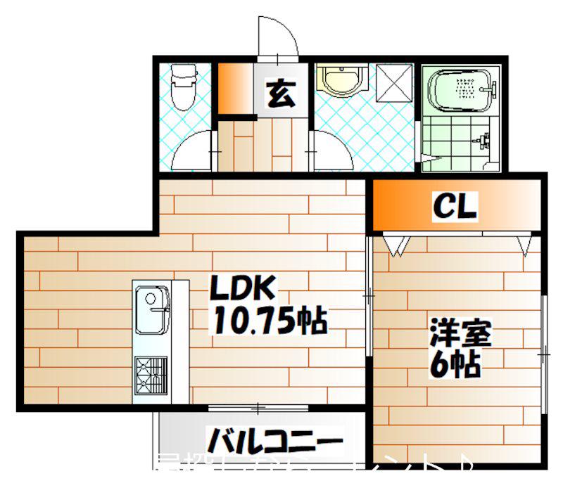 グランドライン緑ヶ丘(1LDK/2階)の間取り写真