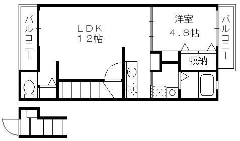 HILL SIDE マルシ(1LDK/2階)の間取り写真