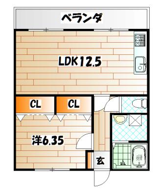花やしき下富野(1LDK/2階)の間取り写真