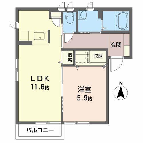 コットン ハウスD(1LDK/1階)の間取り写真