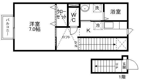 サンライズ多賀城A棟(1K/2階)の間取り写真