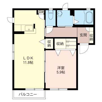 タウンヒル小柴D棟(1LDK/1階)の間取り写真