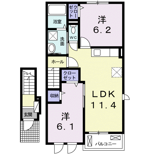 エルカーサII(2LDK/2階)の間取り写真