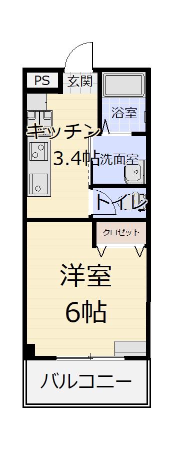 フリーダム卸町(1K/2階)の間取り写真
