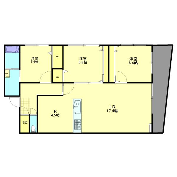 A-BIC新札幌(3LDK/1階)の間取り写真