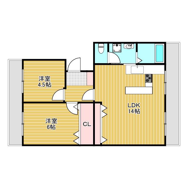 隆豊ハイツ(2LDK/4階)の間取り写真