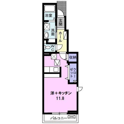 ウィステリア一佳II(ワンルーム/1階)の間取り写真