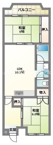 丸信リバーサイドコーポ2棟(2LDK/1階)の間取り写真