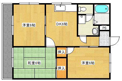 コーポ谷岡(3LDK/3階)の間取り写真