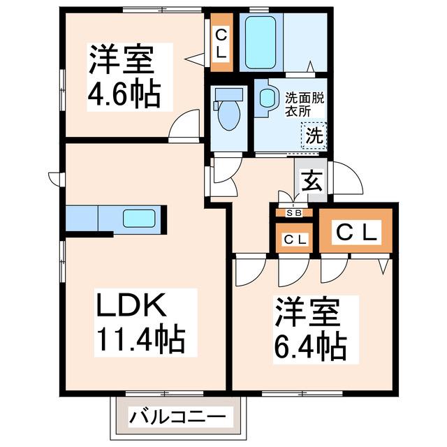 ファミールオガタ ABC(2LDK/2階)の間取り写真