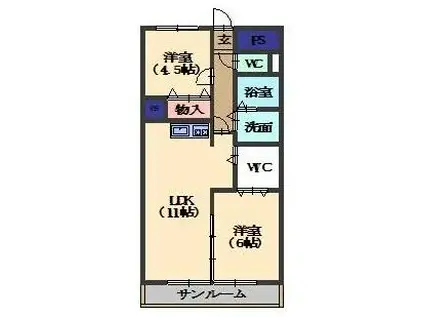 エスポワール井口(2LDK/4階)の間取り写真