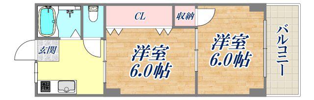 甲子園グリーンハイツ(2DK/2階)の間取り写真