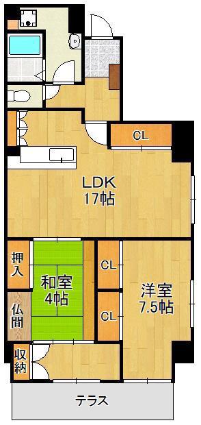 KNビル古船場(2LDK/1階)の間取り写真