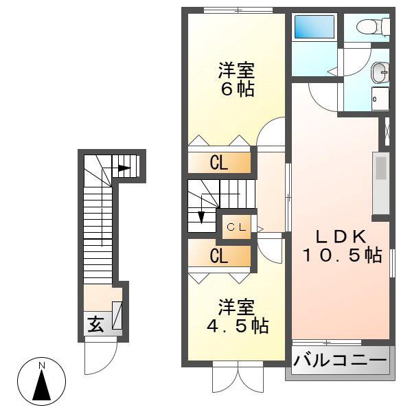プチ.パステークB(2LDK/2階)の間取り写真