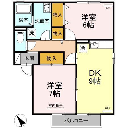 アドミレー樹太B棟(2DK/1階)の間取り写真