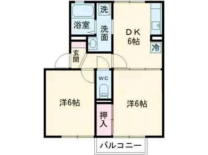 メゾン・デュ・ソレーユ若葉館(2DK/1階)の間取り写真