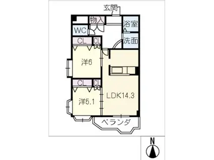 ステラカスミII(2LDK/3階)の間取り写真