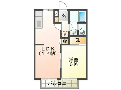 ラ・メール ミソダ(1LDK/1階)の間取り写真