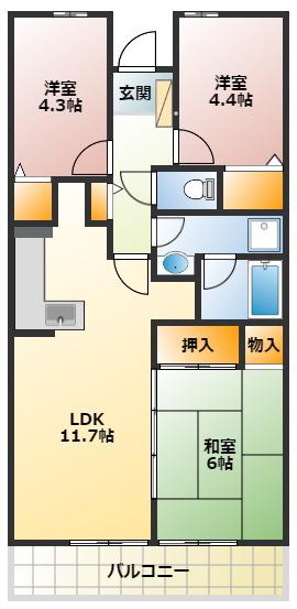 ヒルズ南戸塚(3LDK/3階)の間取り写真