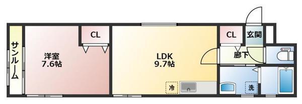 ALBA GRANDE B(1LDK/2階)の間取り写真