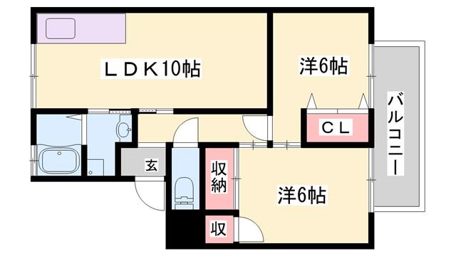 パークサイドツクダ B棟(2LDK/2階)の間取り写真