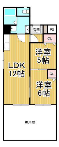 北夙川ハイツ(2LDK/1階)の間取り写真