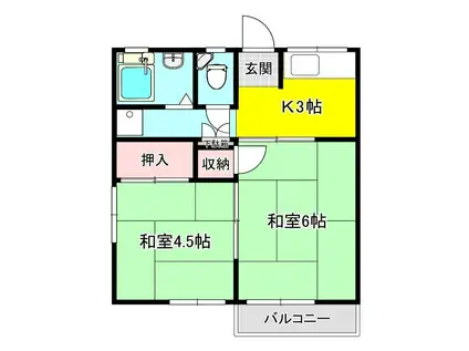 コーポラスTODA 北棟(2K/2階)の間取り写真