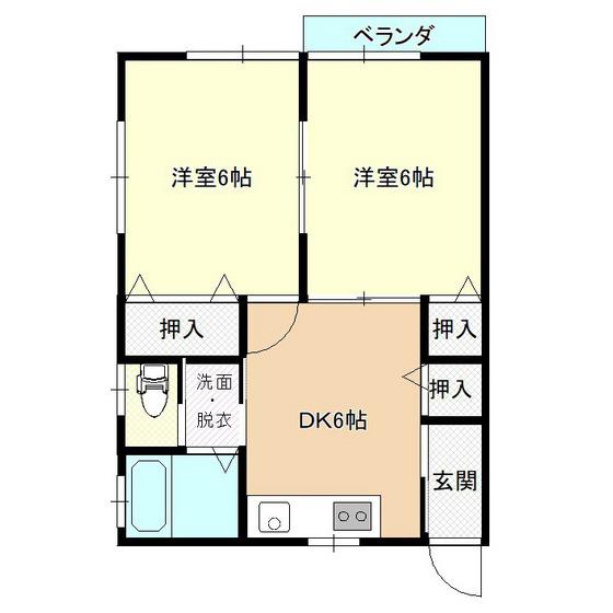 リバティパレス(2DK/1階)の間取り写真