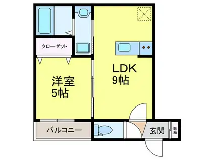 ルバート東住吉(1LDK/1階)の間取り写真