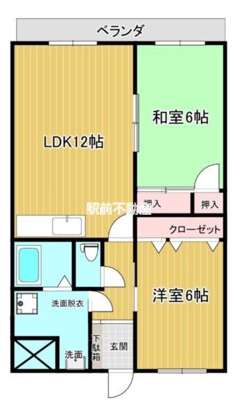 マウンテンヒル弐番館(2LDK/1階)の間取り写真