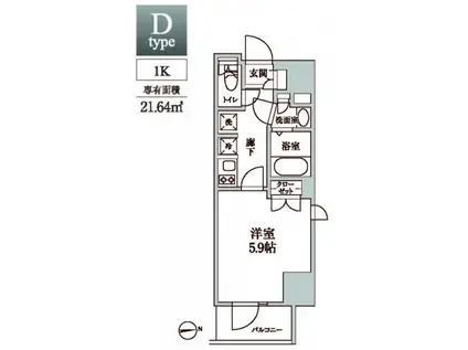 レジディア中延II(1K/11階)の間取り写真