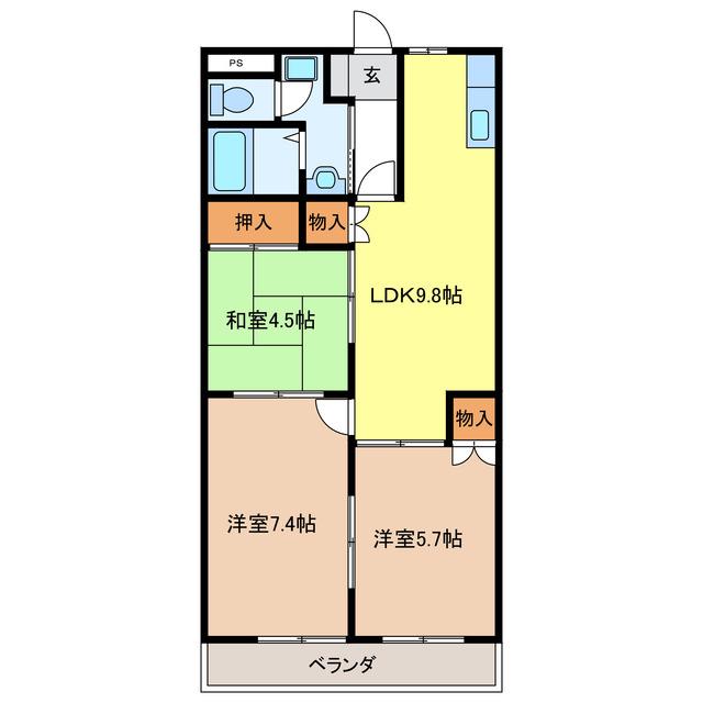 セジュール川部(3DK/2階)の間取り写真