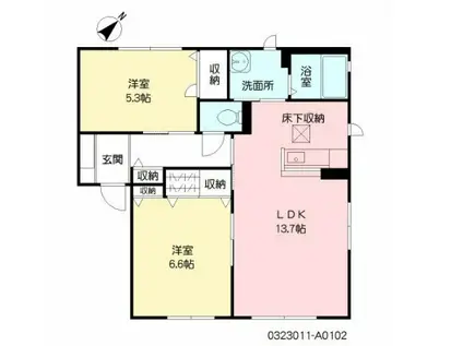 アムール半田A棟(2LDK/2階)の間取り写真