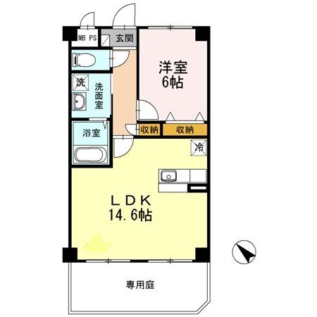 ジ・エレガンス城山(1LDK/1階)の間取り写真