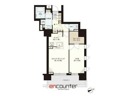 ウェリス六本木(1LDK/15階)の間取り写真