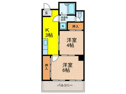 ダイアパレス本田(2K/6階)の間取り写真