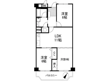 芦屋山ノ手アーバンライフ(3LDK/2階)の間取り写真