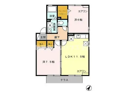 ウィルモア四ッ谷 C(2LDK/1階)の間取り写真