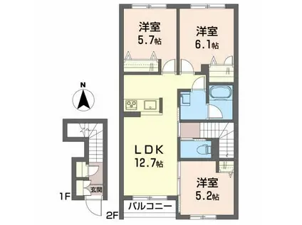 メゾンマスト谷川瀬(3LDK/2階)の間取り写真