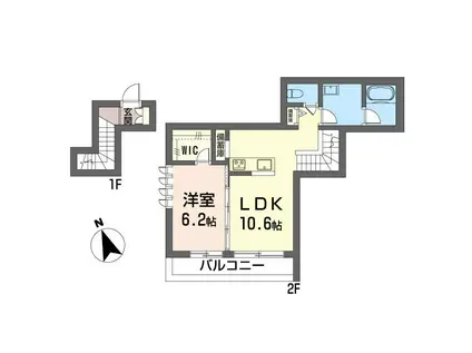 シャーメゾンどりこの(1LDK/2階)の間取り写真