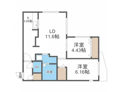 シンシア北8条(2LDK/4階)の間取り写真